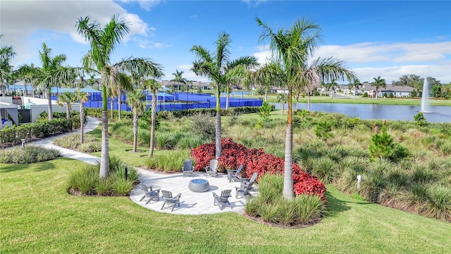 view of yard with a water view