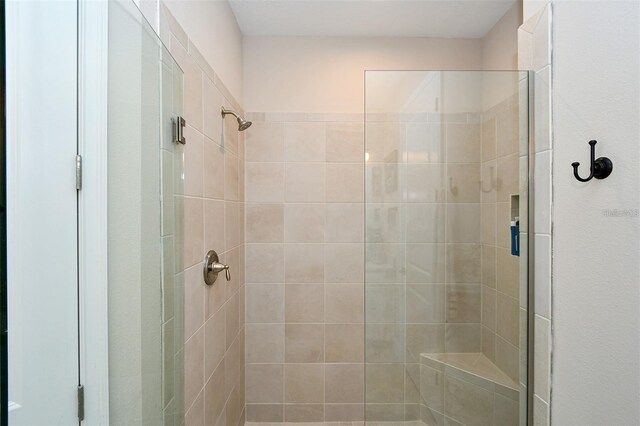 bathroom featuring a shower with shower door