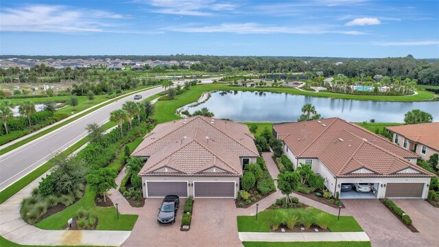 aerial view with a water view