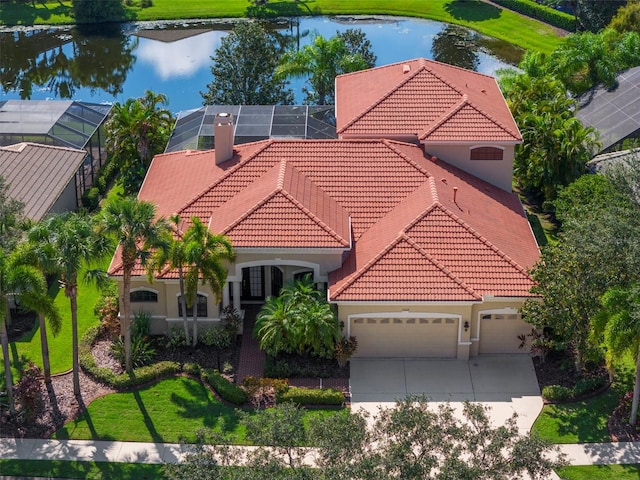 aerial view with a water view