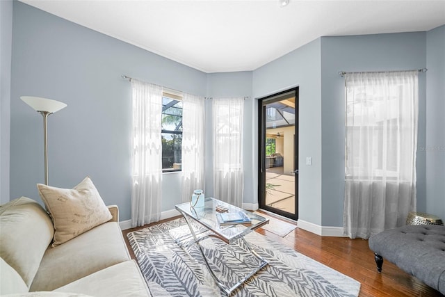 living room with hardwood / wood-style flooring