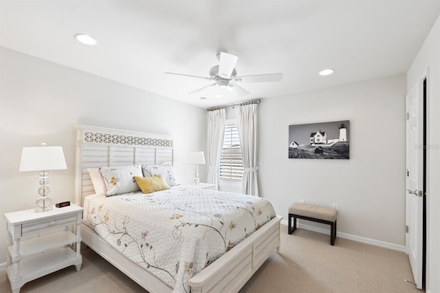 bedroom featuring ceiling fan and carpet floors