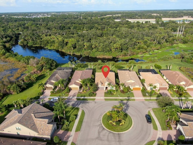 aerial view with a water view