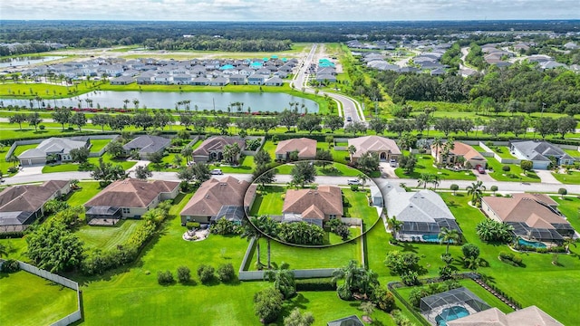 bird's eye view featuring a water view