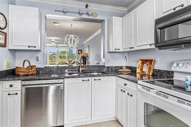 kitchen featuring white cabinetry, white range with electric cooktop, stainless steel dishwasher, and sink