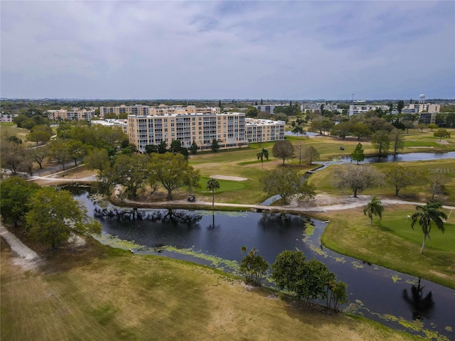 aerial view with a water view