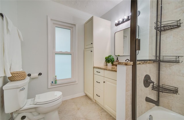 full bathroom featuring vanity, toilet, a healthy amount of sunlight, and independent shower and bath