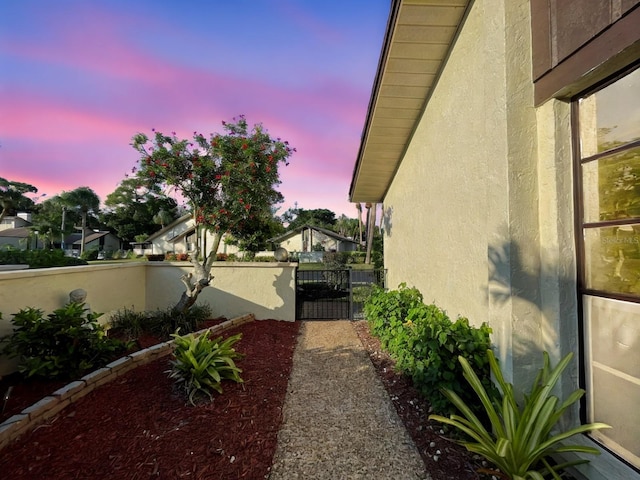 view of yard at dusk