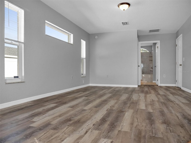 empty room featuring a wealth of natural light and wood-type flooring