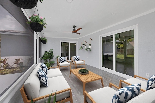 view of patio / terrace featuring ceiling fan and outdoor lounge area