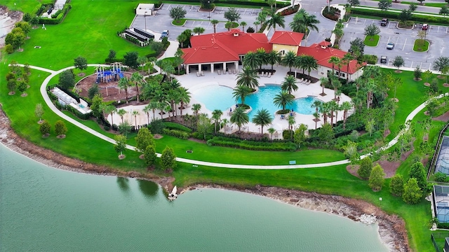 aerial view with a water view