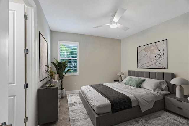 bedroom featuring carpet floors and ceiling fan