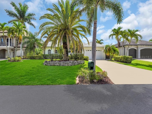 view of front of property featuring a garage and a front yard