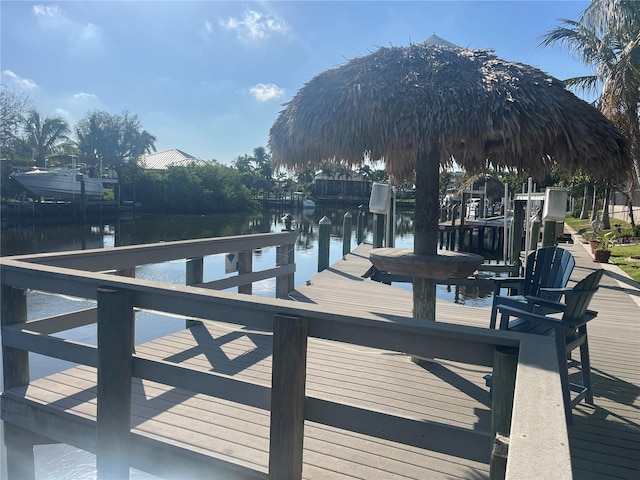 dock area featuring a water view