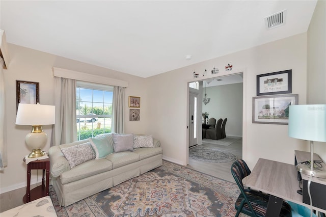 living room with hardwood / wood-style floors