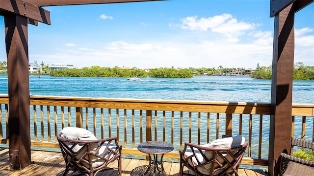 deck with a water view