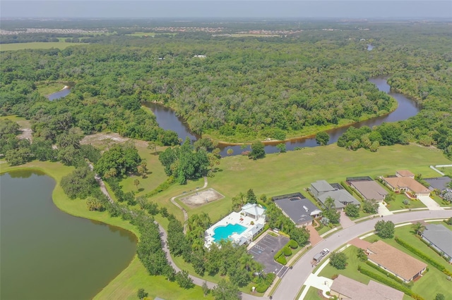 aerial view with a water view