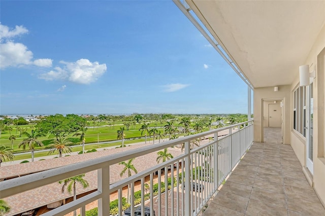 balcony featuring golf course view