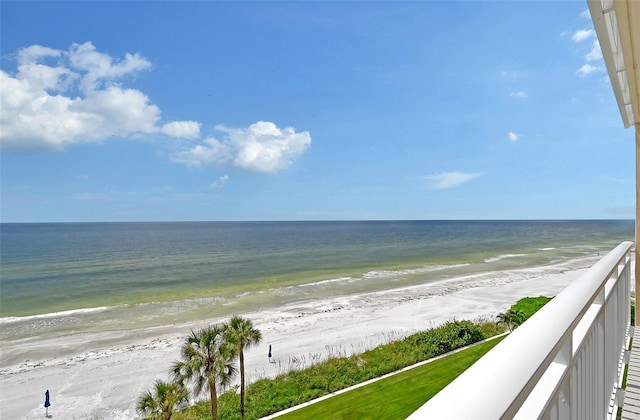 view of water feature with a beach view