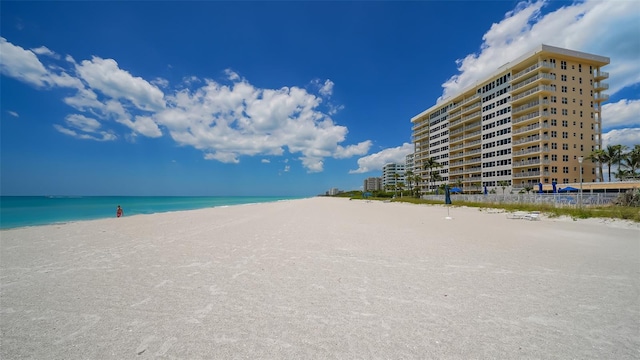 property view of water featuring a view of the beach