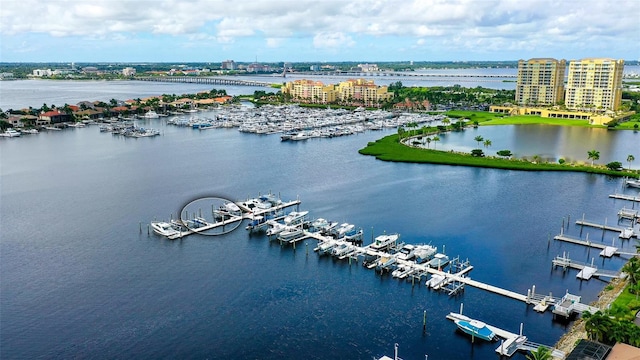 bird's eye view featuring a water view