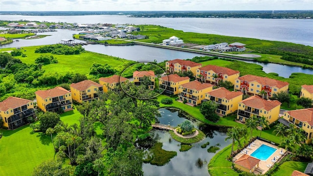 aerial view with a water view