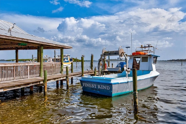 view of dock with a water view