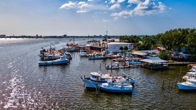 view of dock with a water view