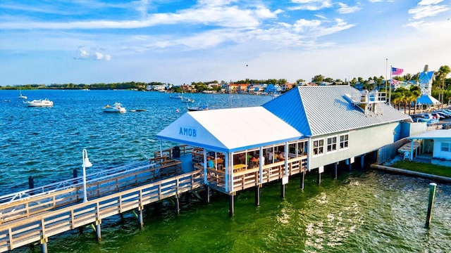 view of dock with a water view