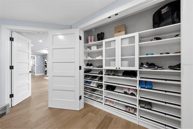 walk in closet featuring light hardwood / wood-style flooring