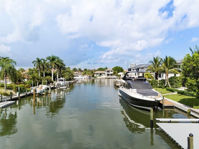 view of dock with a water view