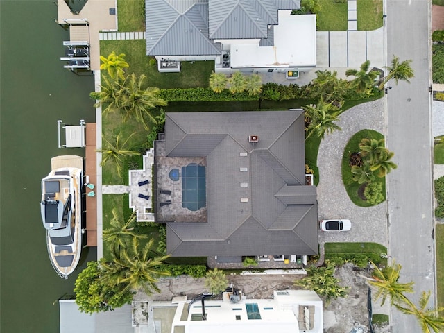 aerial view with a water view