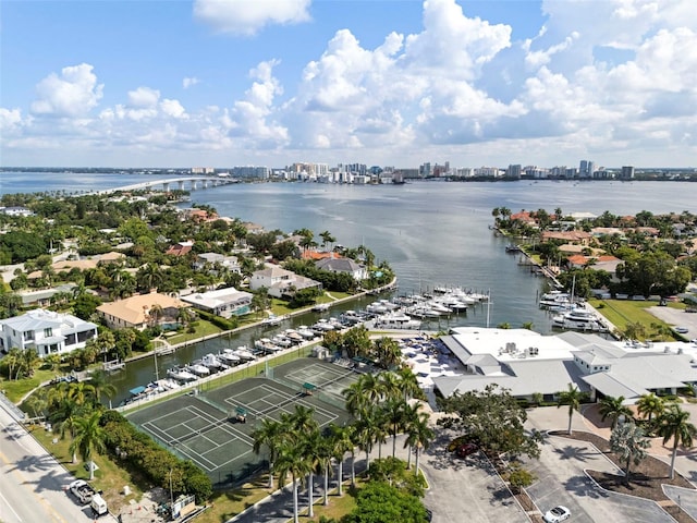 bird's eye view featuring a water view