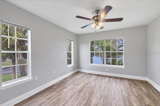 unfurnished room featuring wood-type flooring and ceiling fan