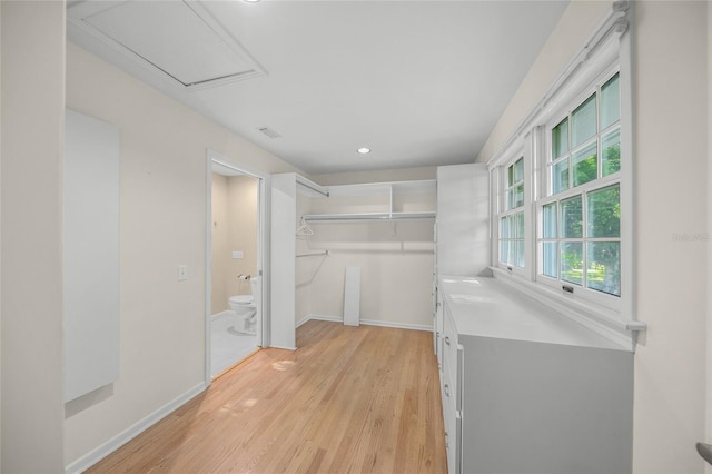 spacious closet with light wood-type flooring