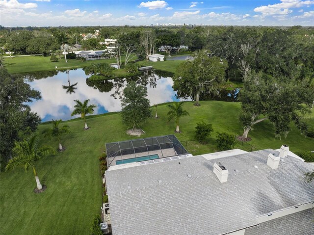 aerial view with a water view