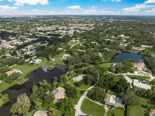 aerial view with a water view