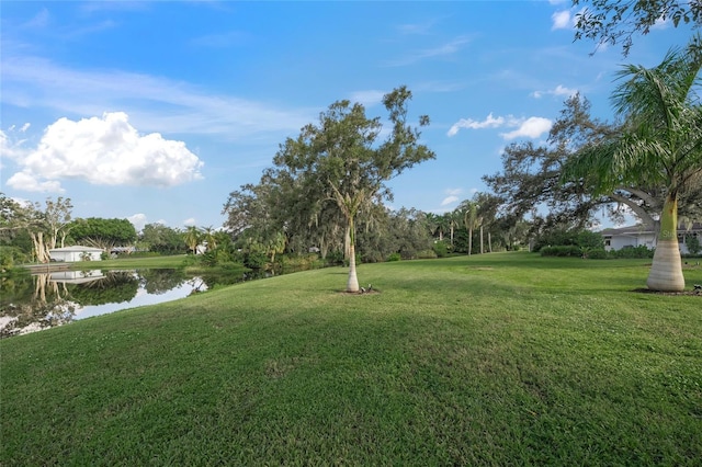 view of yard with a water view