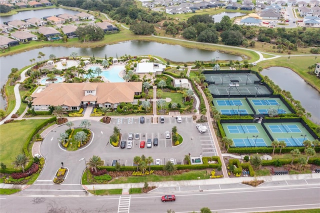 aerial view with a water view