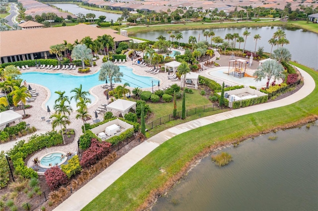 aerial view featuring a water view