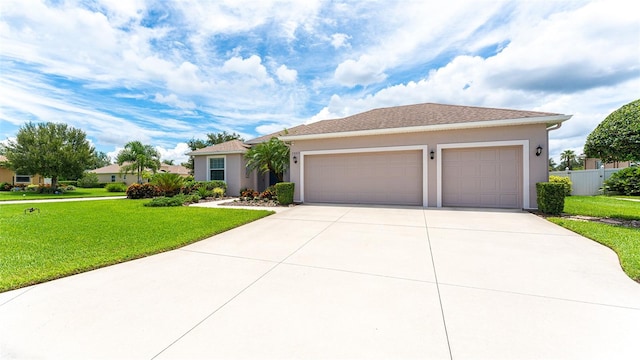 view of front of home featuring a front lawn and a garage