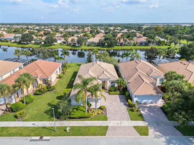 bird's eye view featuring a water view