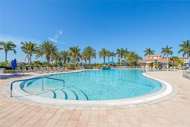 view of swimming pool featuring a patio