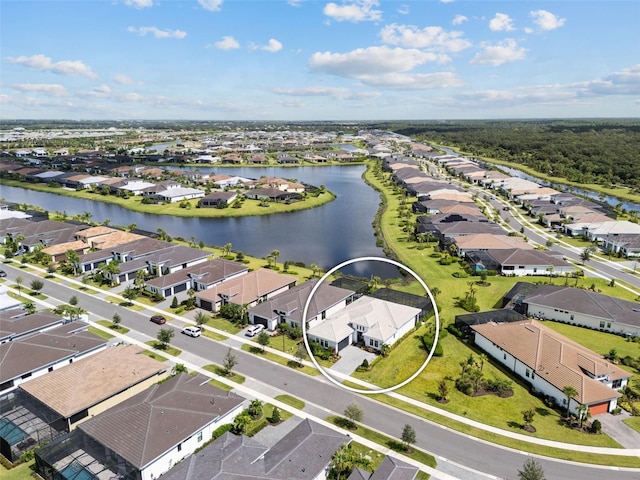 bird's eye view featuring a water view