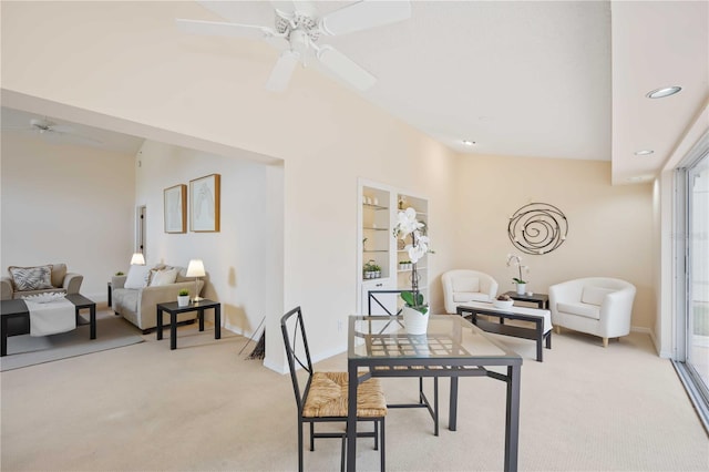 4995 Pepperwood Pl, Venice, FL 34293 - dining space featuring light carpet, baseboards, recessed lighting, and a ceiling fan