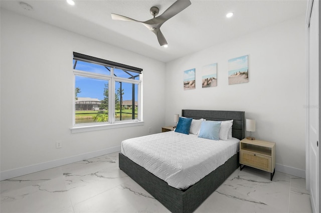 bedroom featuring ceiling fan