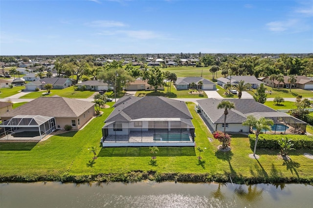 drone / aerial view featuring a water view