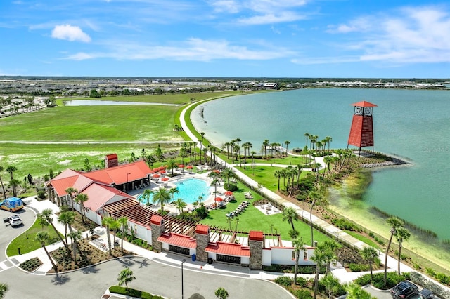 bird's eye view featuring a water view