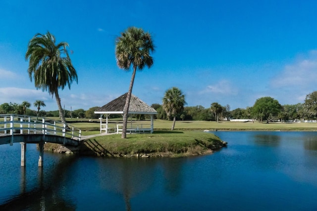 view of water feature featuring a gazebo