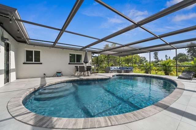 243 Moss Ln, Venice, FL 34293 - outdoor pool with an outdoor hangout area, a patio, and a lanai